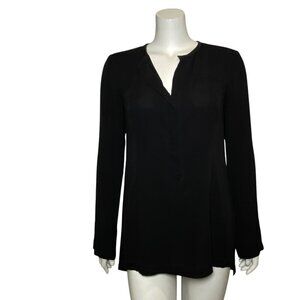 Donna Karen Silk Shirt Blouse Womens Size 10 Long Sleeve V Neck Snap Up Black